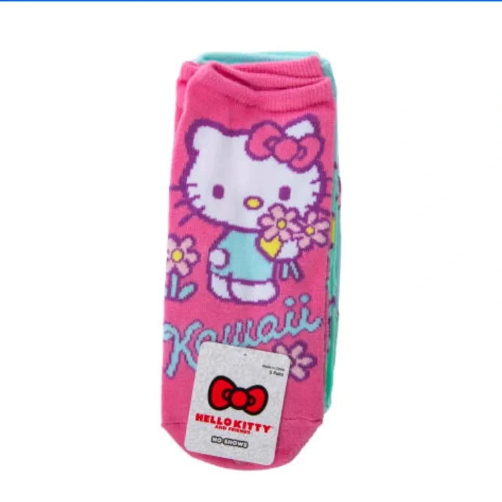 5 pair multicolor Sanrio Hello Kitty ankle socks pink turquoise purple yellow